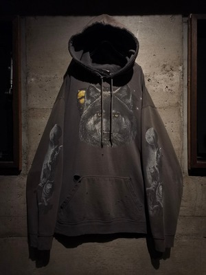 【Caka】Wolf Print Design Vintage Loose Pullover Hoodie