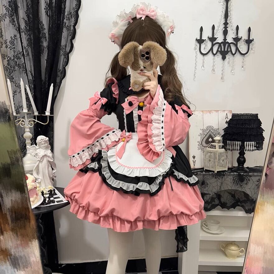ゆめかわ ワンピース メイド服 中華ロリータ トランペットスリーブ
