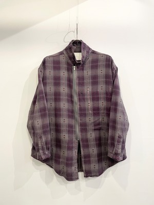 TrAnsference reshaped zip flannel check shirt - matured greige garment dyed effect