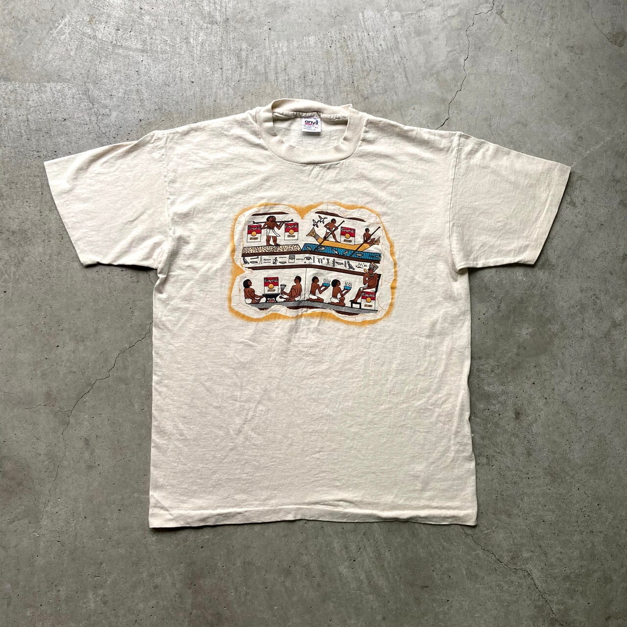 90年代 Campbell's Soup アートTシャツ メンズXL 古着 シングルステッチ 90s ビンテージ ヴィンテージ anvil アンヴィル  赤バータグ 両面プリント バックプリント シングルステッチ 生成り ナチュラルカラー　【Tシャツ】 | cave 古着屋【公式】古着通販サイト