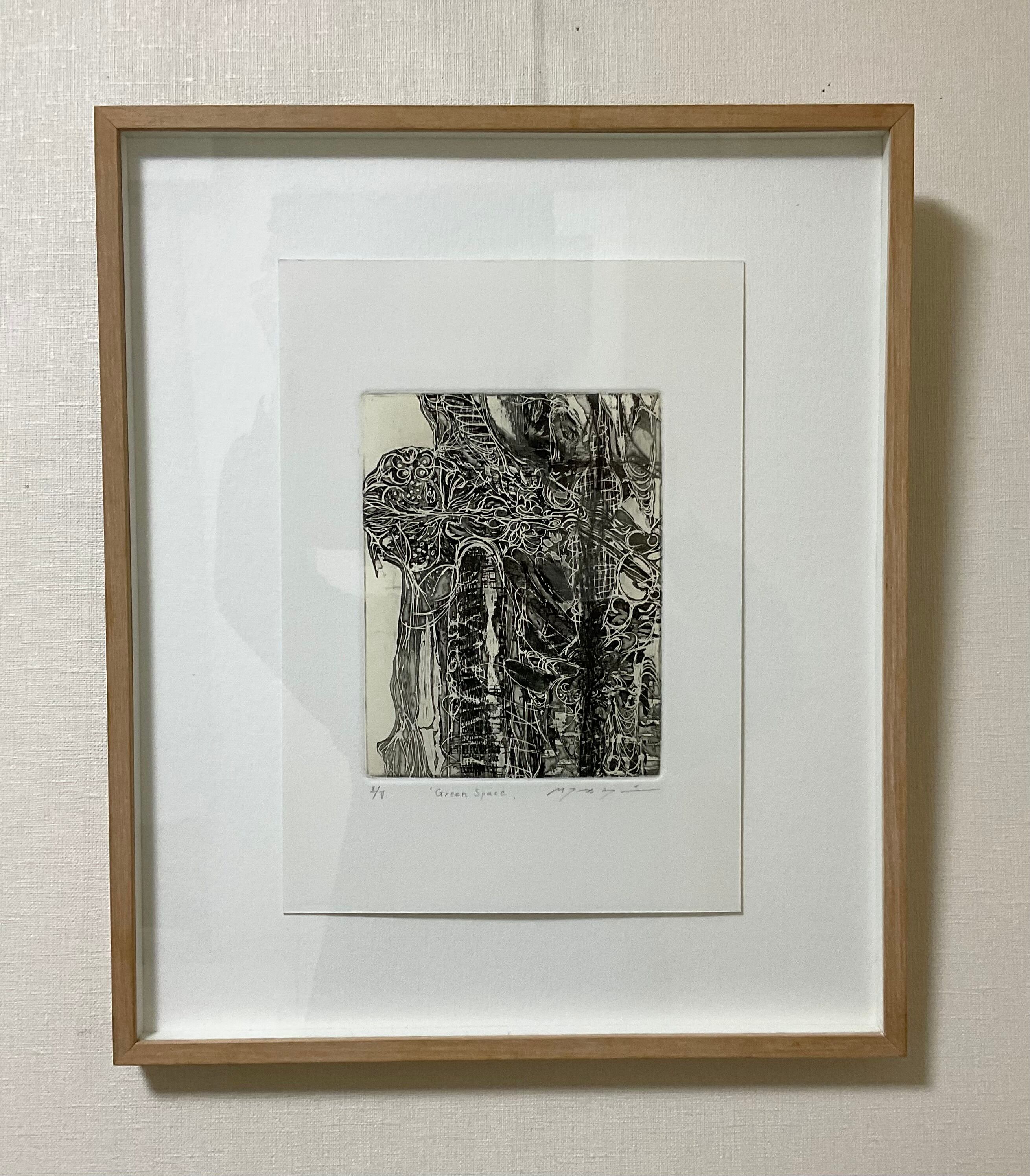 Green land ,intaglio print with frame 緑地 銅版画 エッチング