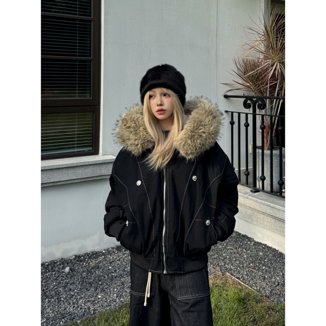 【暖かさUP】メタルボタンファー中綿ジャケット T1949