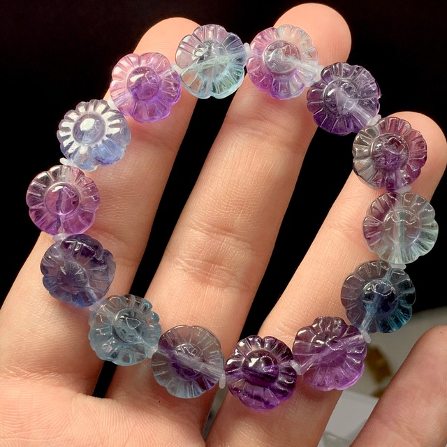 ブルー×パープル♪フローライト花ブレスレット