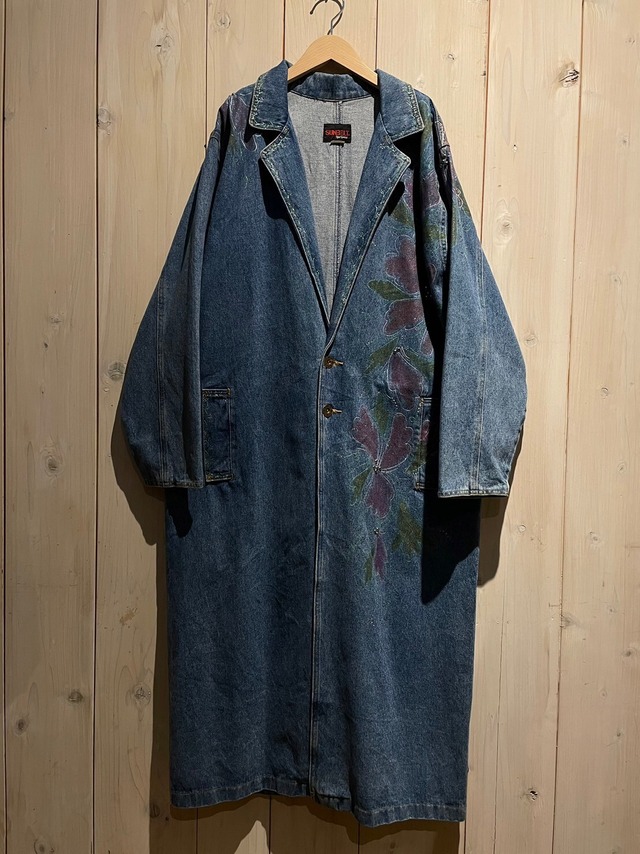 【a.k.a.c.a.k.a vintage】Flower Hand Paint Custom Vintage Loose Denim Long Coat