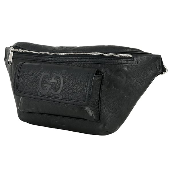 Used GUCCI グッチ ボディバッグ ジャンボGG 645093 ブラック カーフレザー ベルトバッグ メンズ レディース 中古 SA 超美品