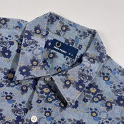 FRED PERRY フレッッドペリー 花柄 総柄 半袖 シャツ S/ブルー系 メンズ