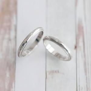 【結婚指輪】甲丸_ダブル1カラー_ミルグレイン_ベース3.0mm_ダイヤモンド1P_Pt900