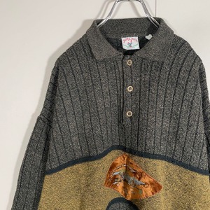 イタリア製 vintage design wool knit polo size L相当 配送C