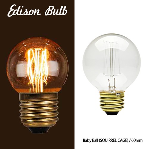 Edison bulb Baby Ball SQUIRREL CAGE 60mm エジソンバルブ ベビーボール スクウォーレルケージ 60mm 40W/E26 電球 DETAIL レトロ 照明 カーボン