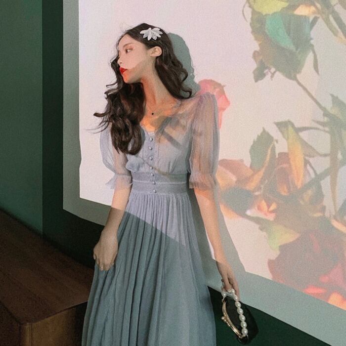 レディースメッシュウェストドレス サマースタイルスリーブ 夏物 ドラファッションホール26146609511