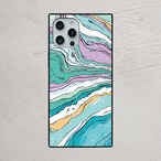 受注生産 iPhoneケース ミントとラベンダーの水流マーブル｜水面模様 MARB056B