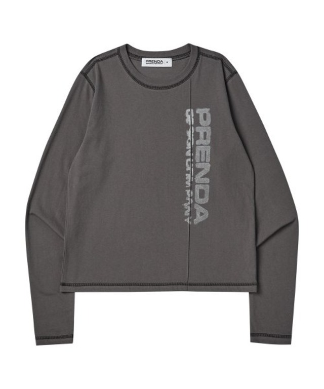 [PRENDA] SMUDGED LOGO LONG SLEEVE CHARCOAL