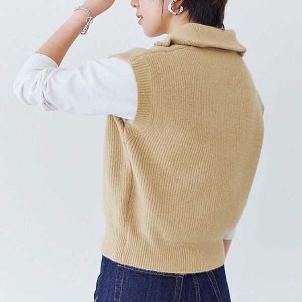 はなび 45R ハイネックニットベスト ベージュ 楽天市場】ベスト ニット