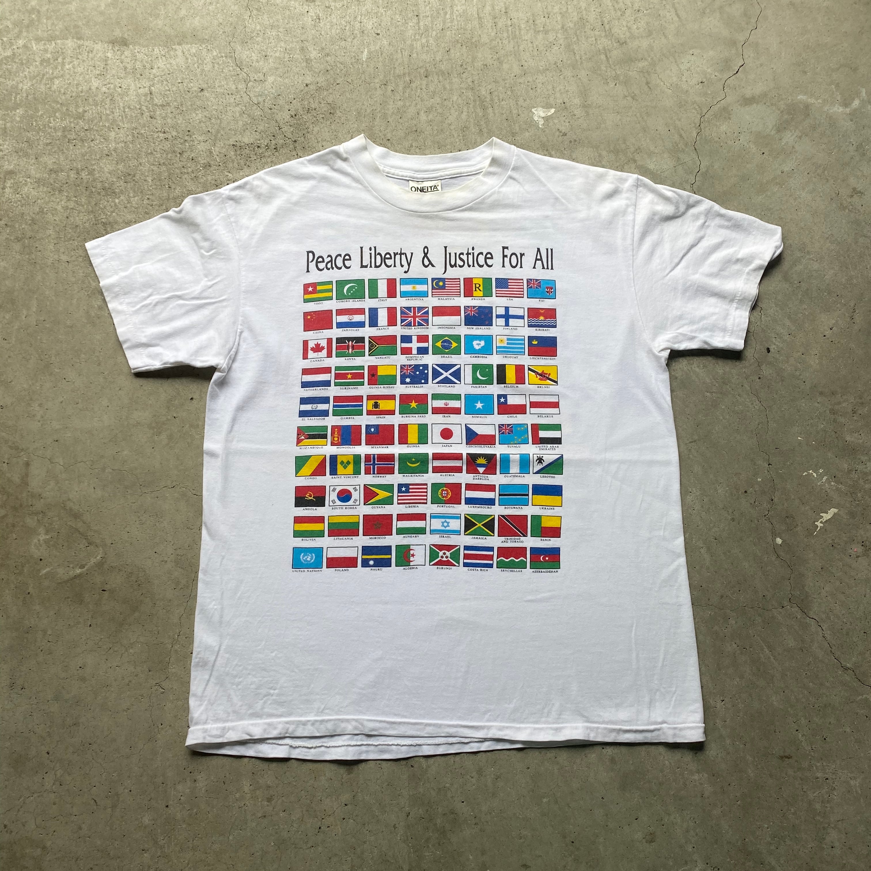 90年代 万国旗 プリントTシャツ メンズL ヴィンテージ 古着【Tシャツ 