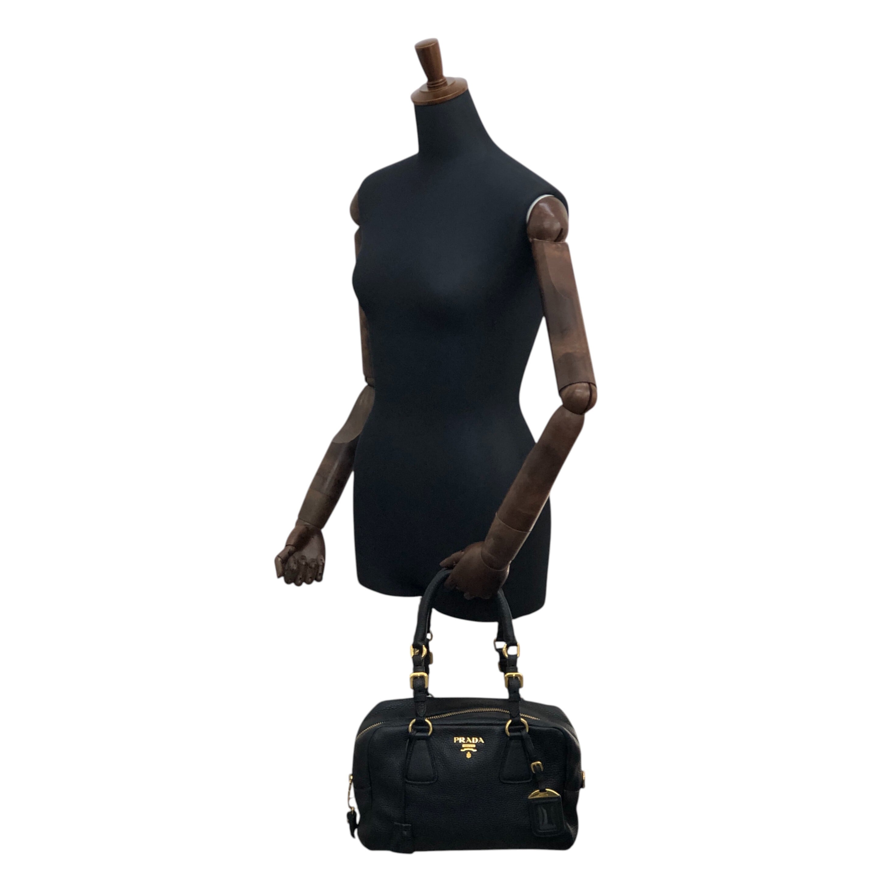 PRADA プラダ ハンドバッグ ブラック ロゴ レザー vintage