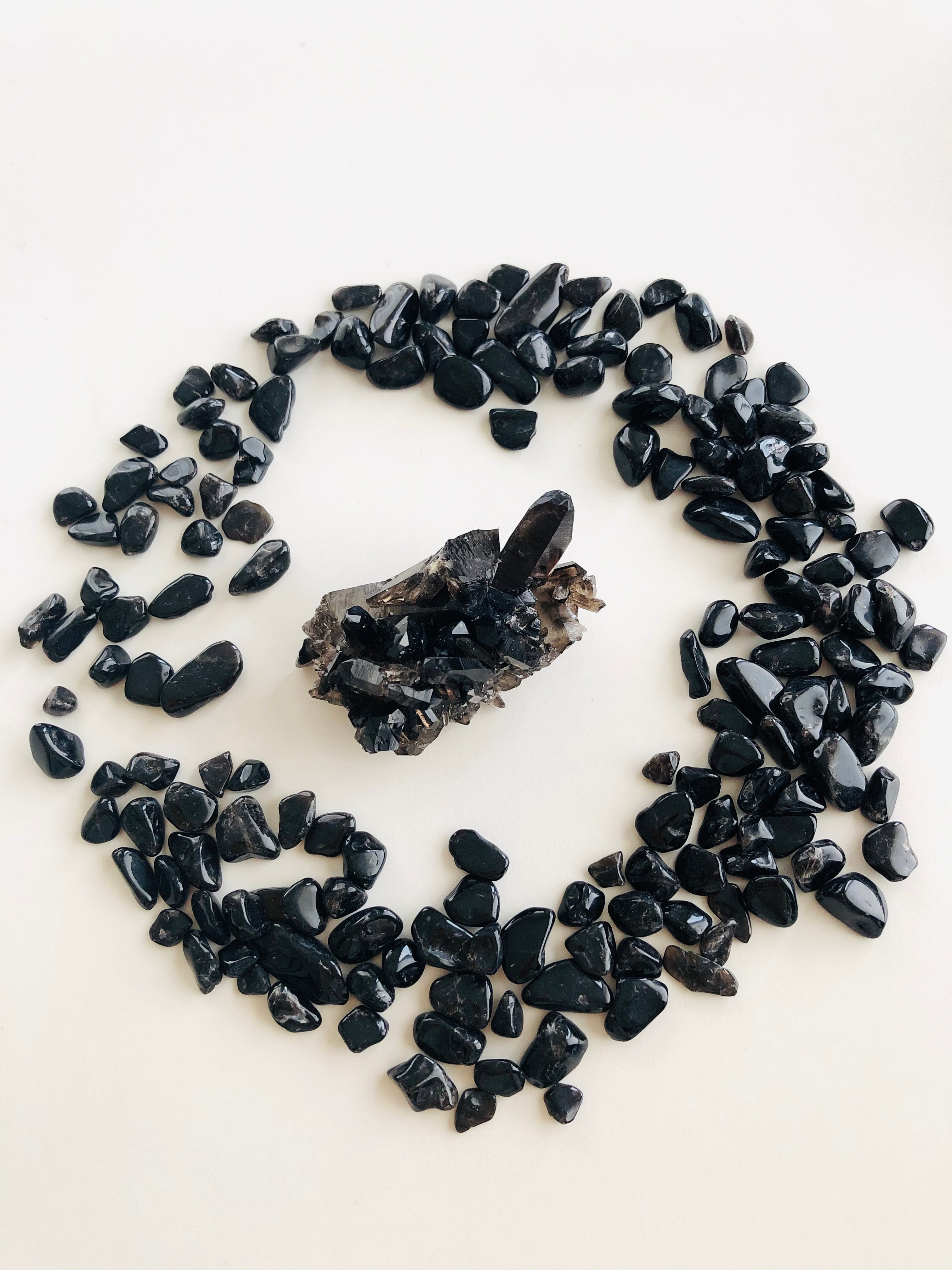 魔除けセット!モリオン(黒水晶)のミニクラスター&さざれ石