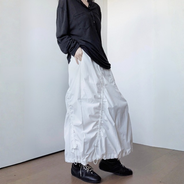 Drawstring ruched balloon long skirt【2color】 C1594