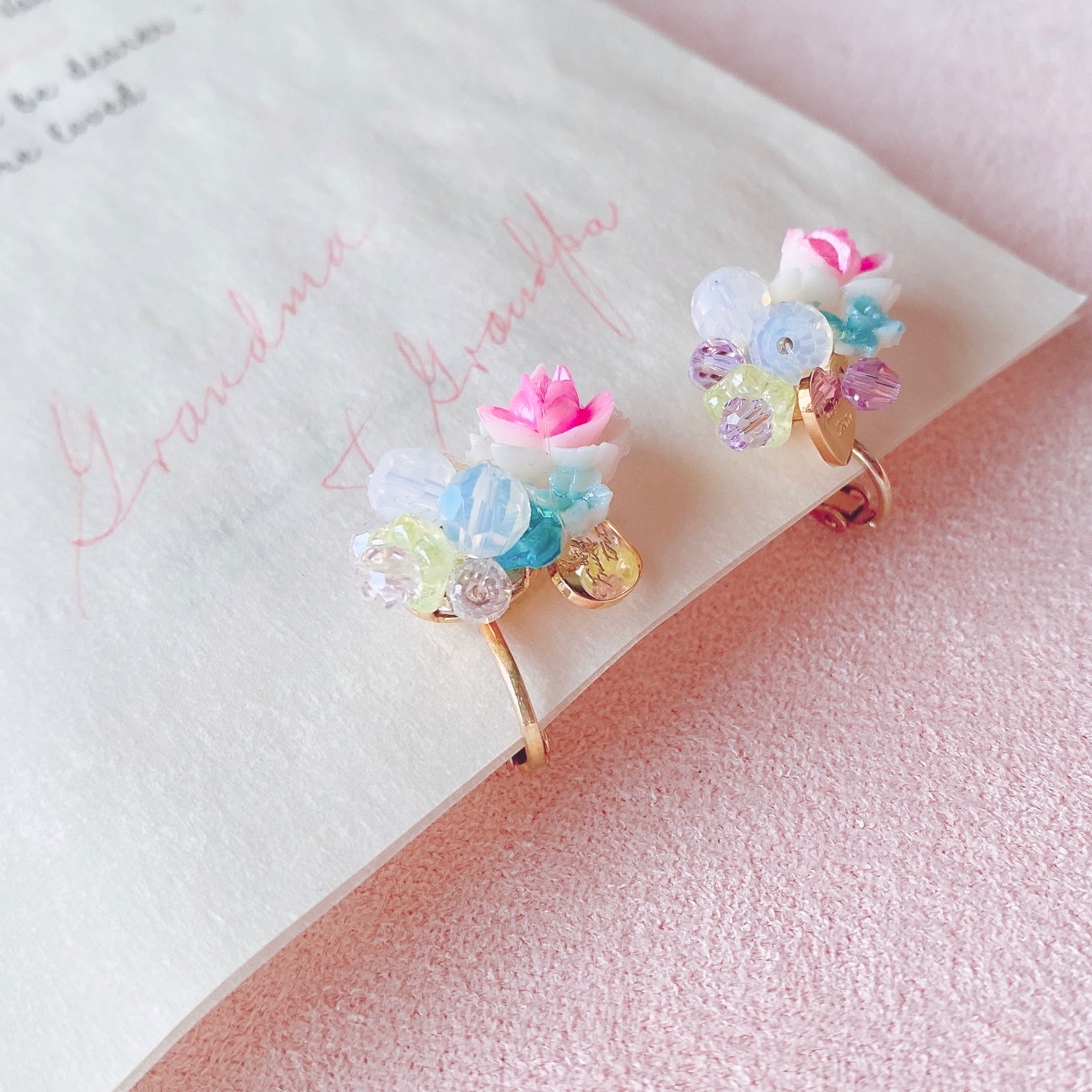 Rose Sunset ♡ カボション使いのイヤリング