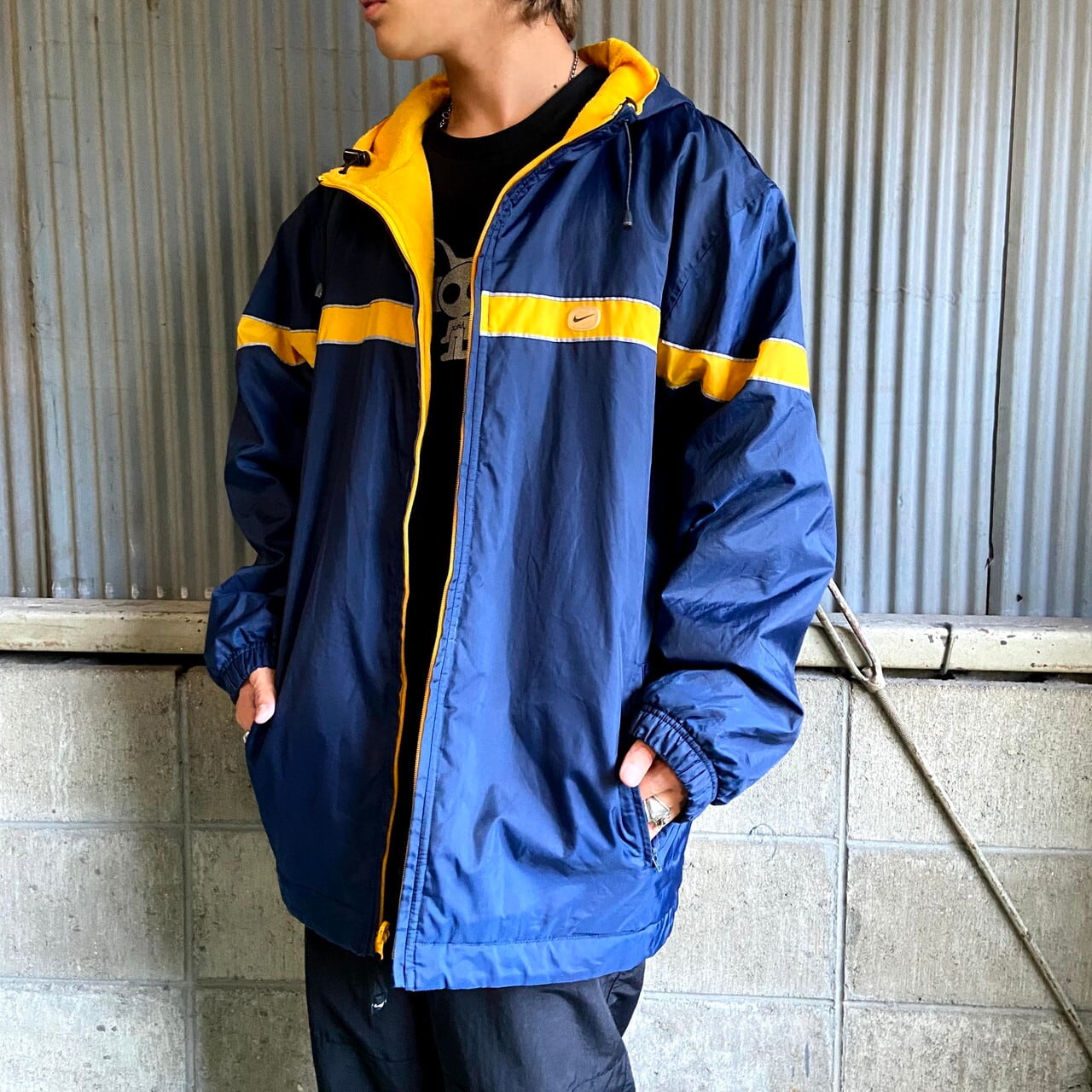 NIKE 半袖 ナイロンジャケット【3XL】ビッグサイズ ネイビー/イエロー