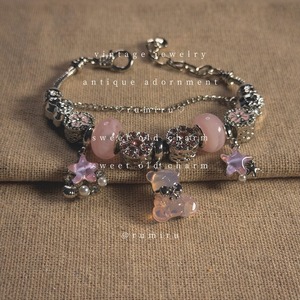 ハンドメイド ピンクくまチャーム スター＆パール かわいい ブレスレット