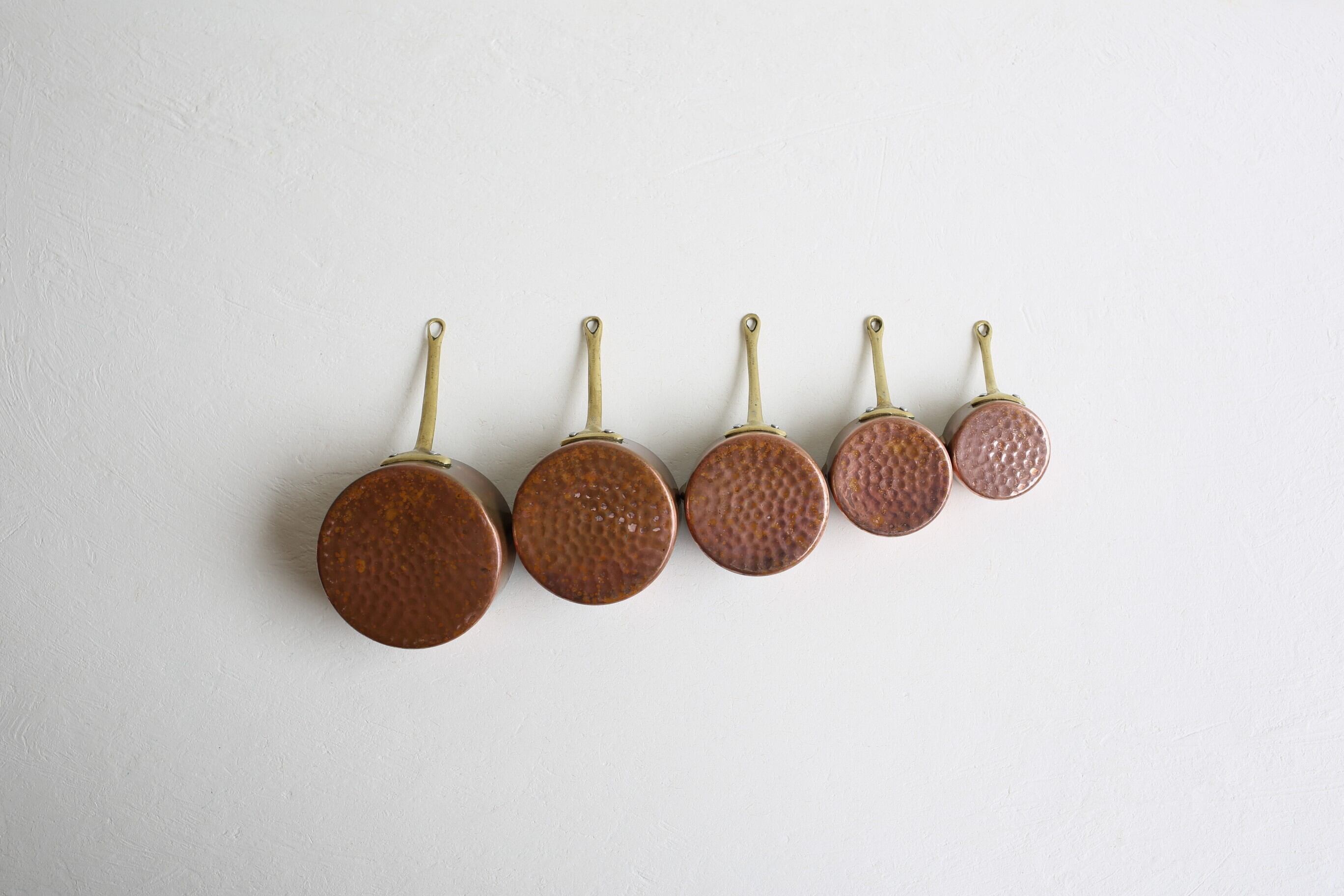 フランス アンティーク ヴィンテージ コッパー ソースパン 銅鍋 真鍮取っ手 5点セット N-05814