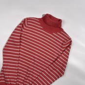 カシミヤ100% 高島屋 TAKASHIMAYA タカシマヤ ボーダー タートルネック ニット セーター M /ピンク×ホワイト系 レディース