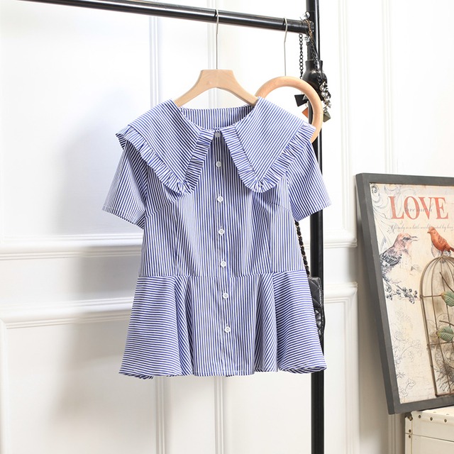 フリルカラーAラインストライプシャツ SU409