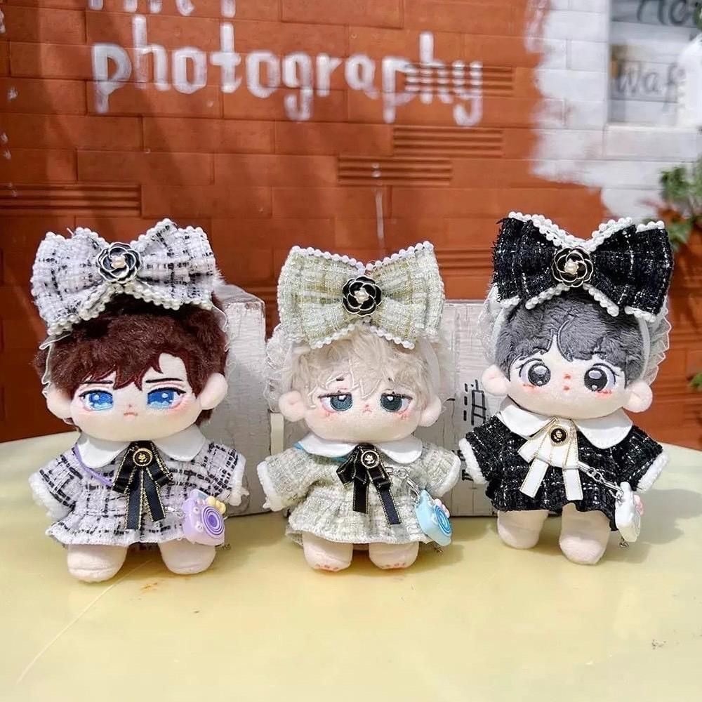 ぬいぐるみ服 10cm チェック柄おしゃれコーデ ワンピース リボンバンド