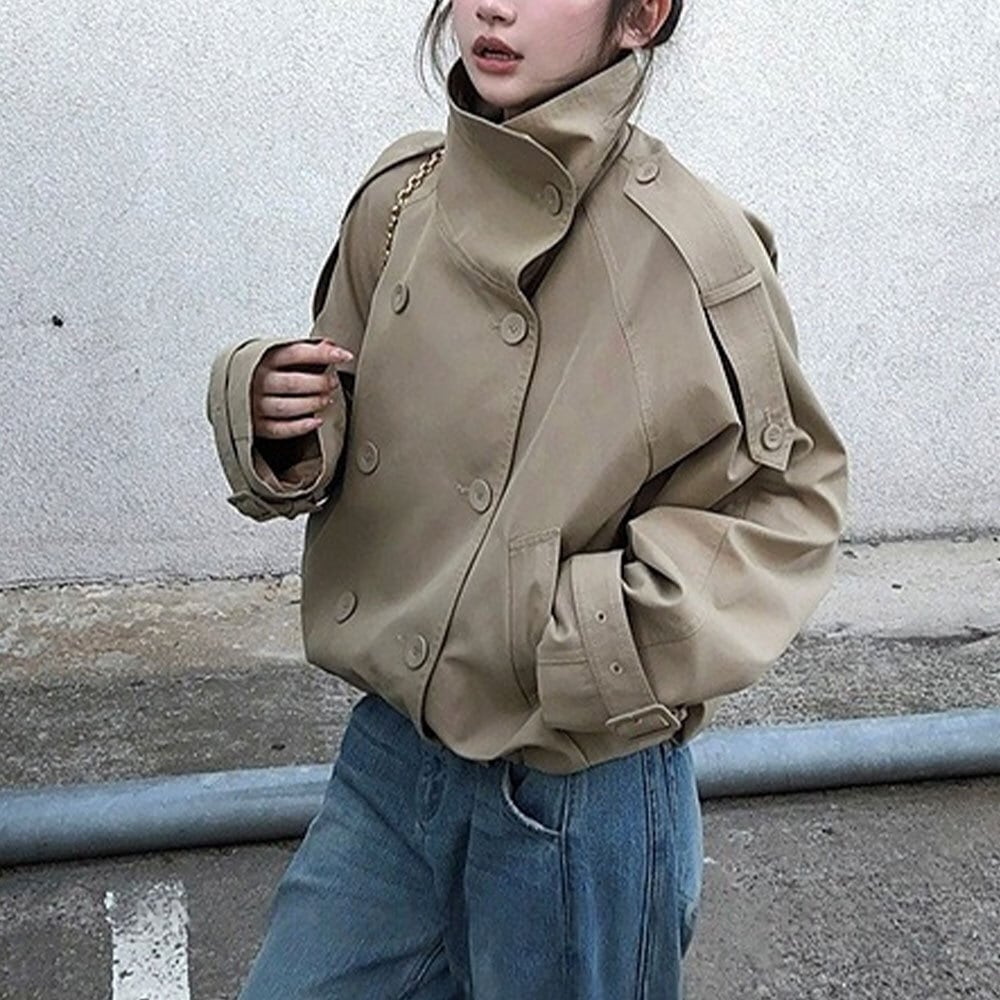 【送料無料】 スプリング コート ショート丈 レディース 春秋 韓国 アウター スタンドカラー きれいめ 大人 カジュアル 通勤 ビジネス オフィス レトロ おしゃれ 薄手 大人可愛い 大人女子