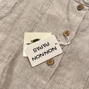 タグ付き 未使用品 麻100% Mademoiselle NON NON マドモアゼルノンノン サファリ刺繍 タック ノースリーブ リネン シャツ サイズ L