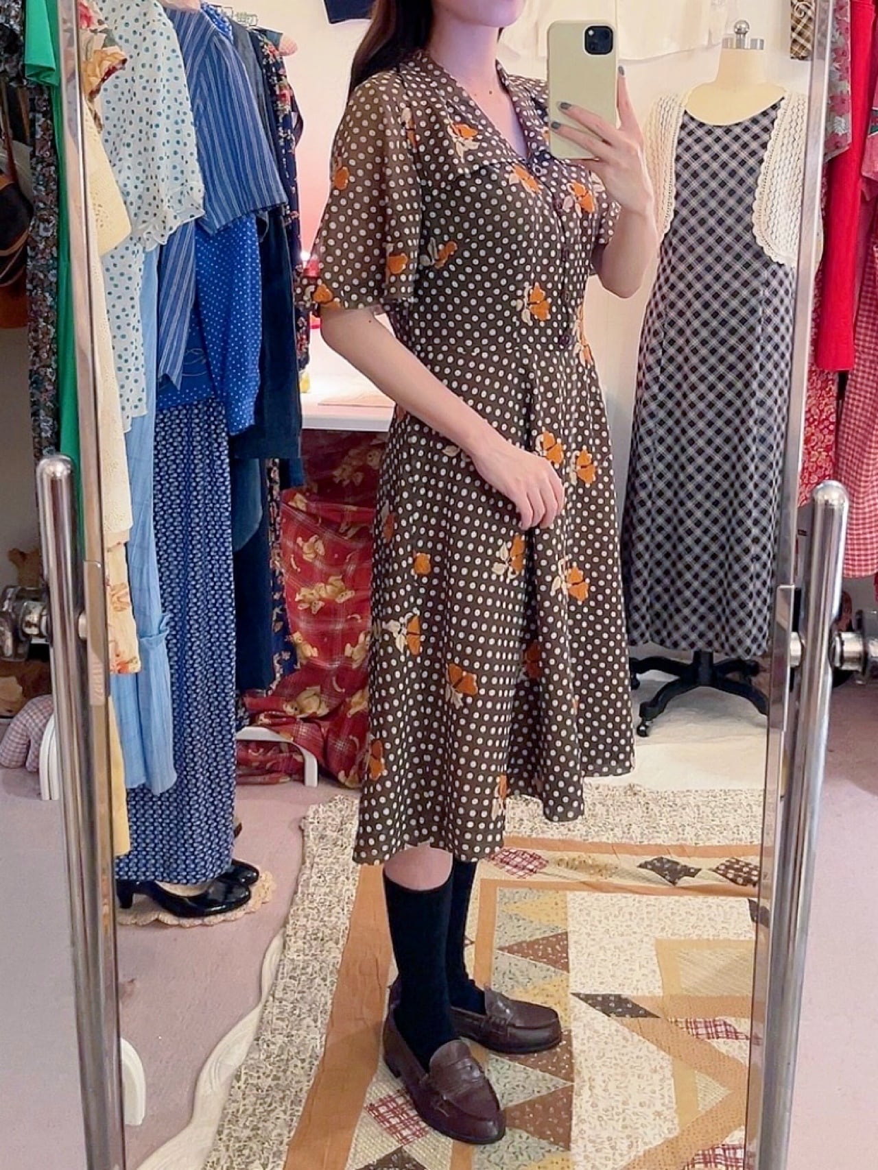 fruit embroidery brown dot one-piece