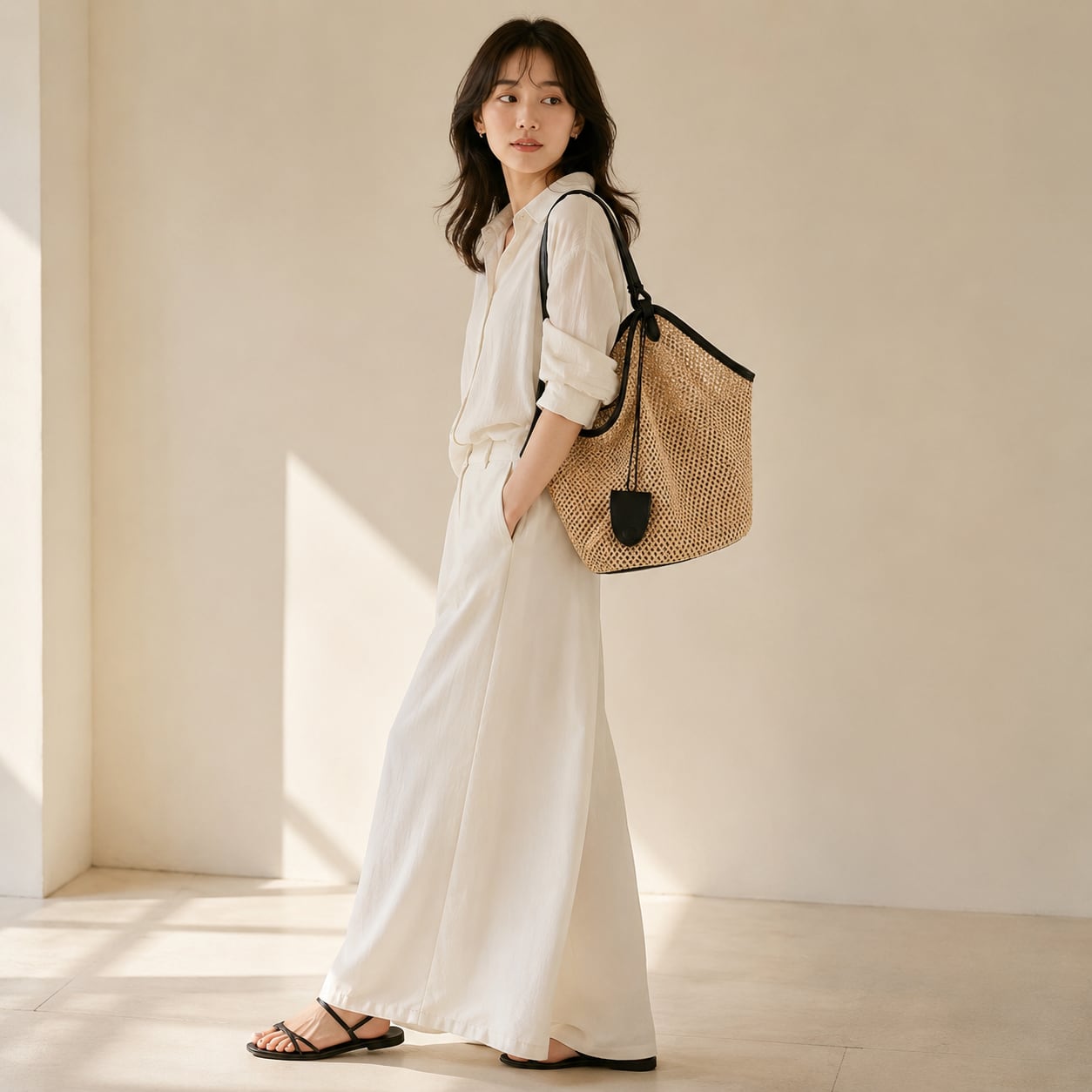 RAFFIA LIKE MESH TOTE BAG
