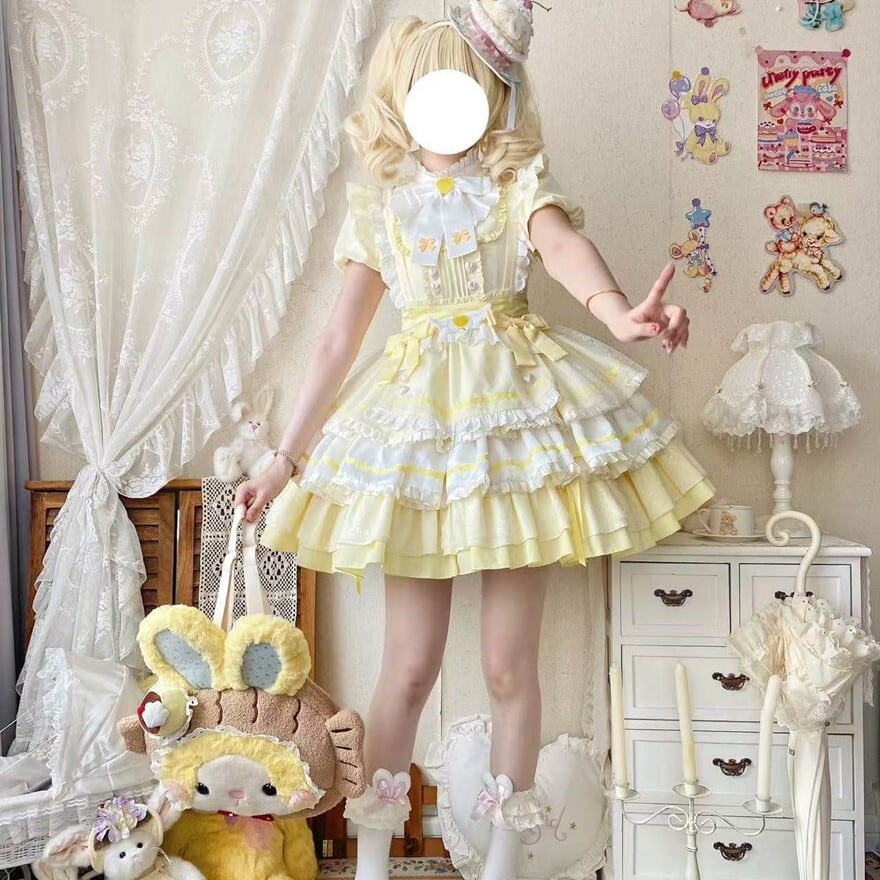 ロリータファッション 甘ロリ パステルメイド風ワンピース 納期40日
