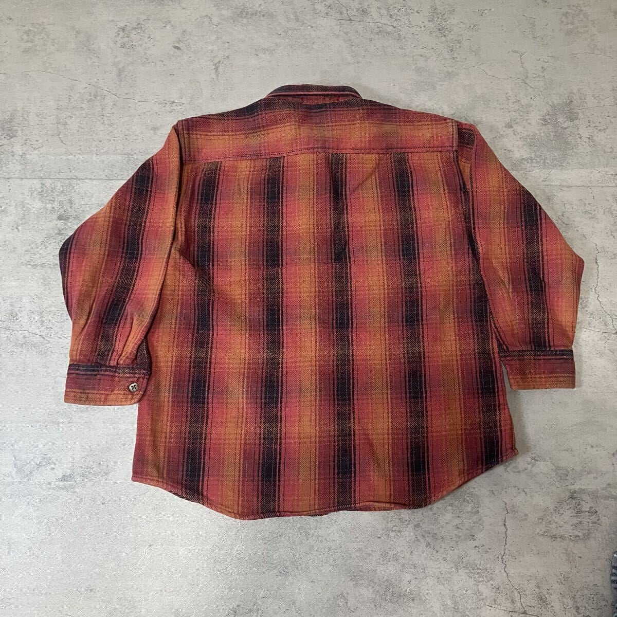 ST. JOHN'S BAY オンブレ ヘビーネルシャツ レッド×キャメル 00s St. John's Bay ストライプ フランネルシャツ レッド オレンジ