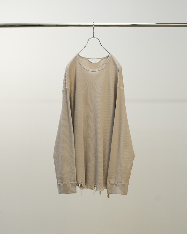 ANCELLM / DAMAGE WAFFLE CREW LS T-SHIRT(GREIGE)