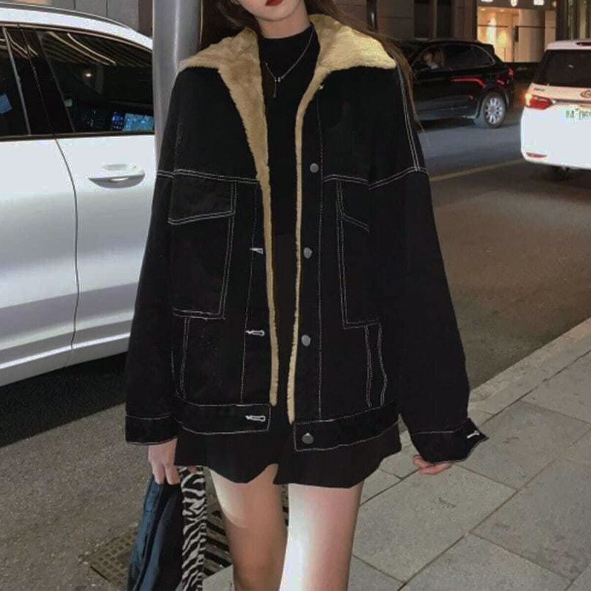デニム ジャケット 裏起毛 レディース 秋冬 韓国 アウター 防寒 保温 暖かい 大人 カジュアル ストリート アメカジ ステッチ ブルゾン Gジャン 裏ボア ゆったり 大人可愛い 大人女子