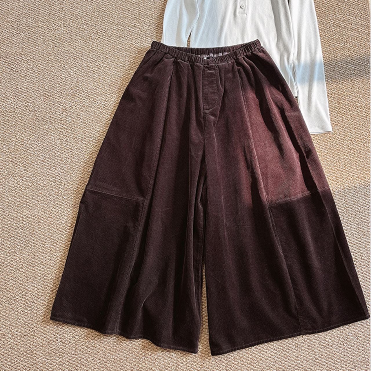 コーデュロイ調 ゆったりシルエット ワイドパンツ Ln00447