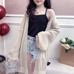 カーディガン レディース 送料無料 長袖 薄手ニット ロングシアー 春夏 143970