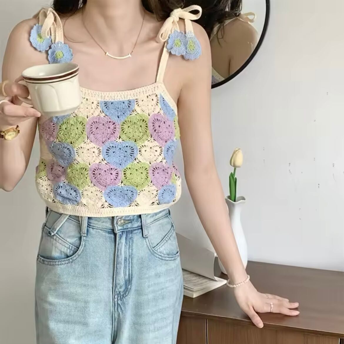 ハートクロシェニットキャミソール