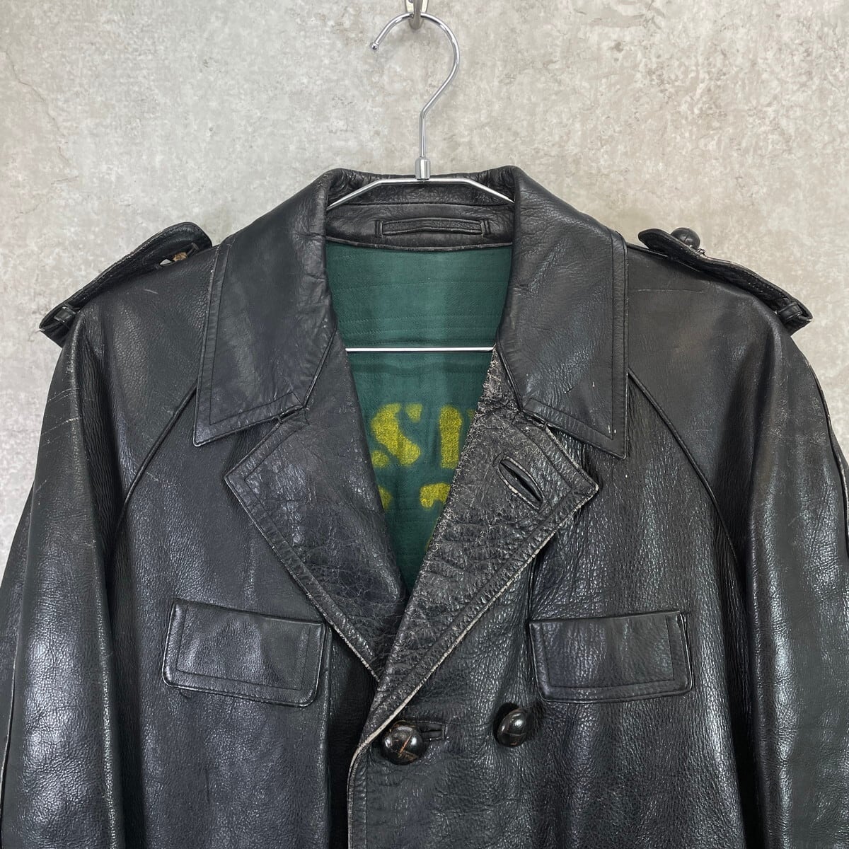 50年代 ポルトガル製 レザー モーターサイクルコート カーコート メンズM-L相当 古着 50s VINTAGE ヴィンテージ ダブルブレスト ハーフコート ユーロ 黒 50年代 ポルトガル製 レザー モーターサイクルコート カーコート