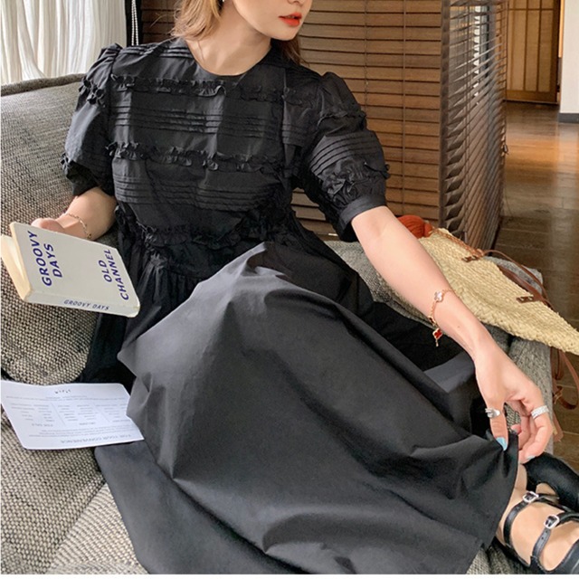 フリル Ａライン ワンピース ブラック 250565