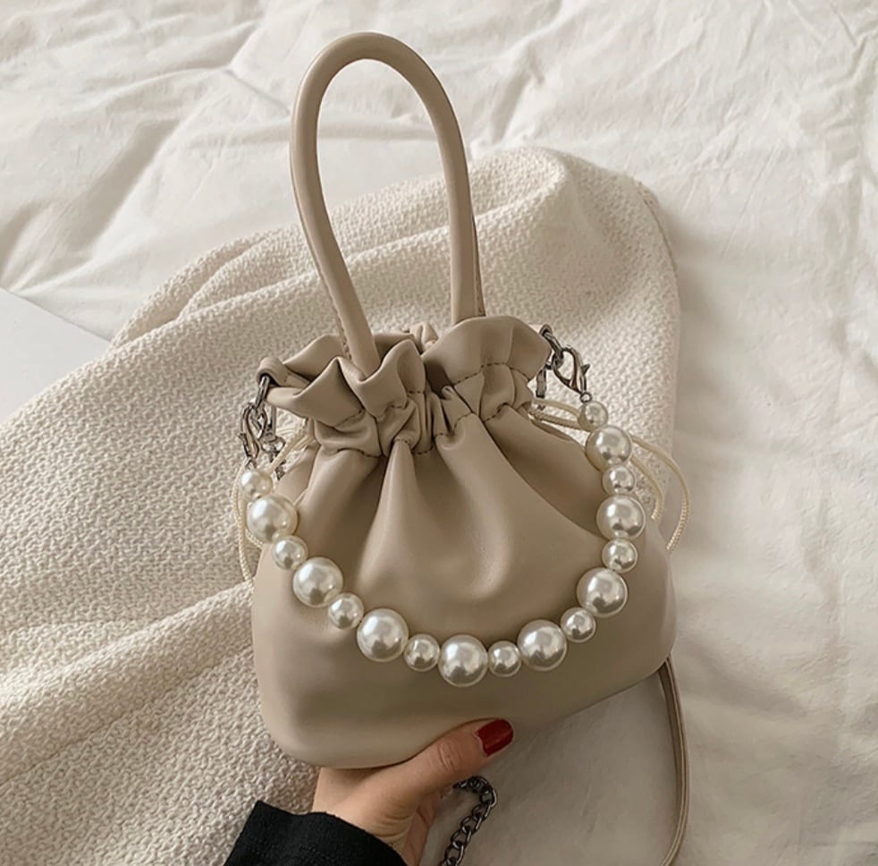 バック パールハンドル 3way ショルダー チェーン レザー 巾着型