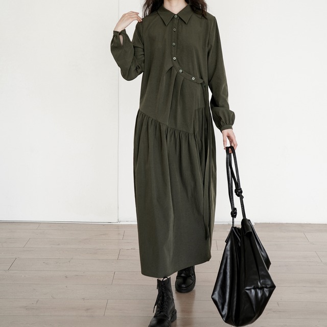 button curve shirt one-piece L0025