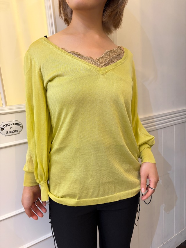 CELINE / vintage double sleeve design knit tops. (O)