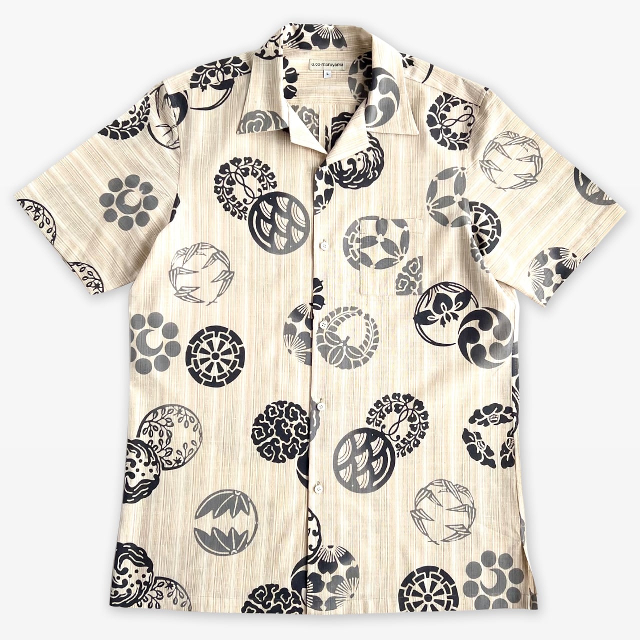 丸紋シャツ ベージュ×黒系