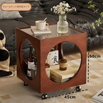 木のサイドテーブル サイドテーブル ローテーブル 木製 無垢材 ラタン ティーサイドテーブル ホーム レトロ リビングルーム ソファ ベッド サイドテーブル ガラス スクエアテーブル 収納可能 キャビネット 可動式