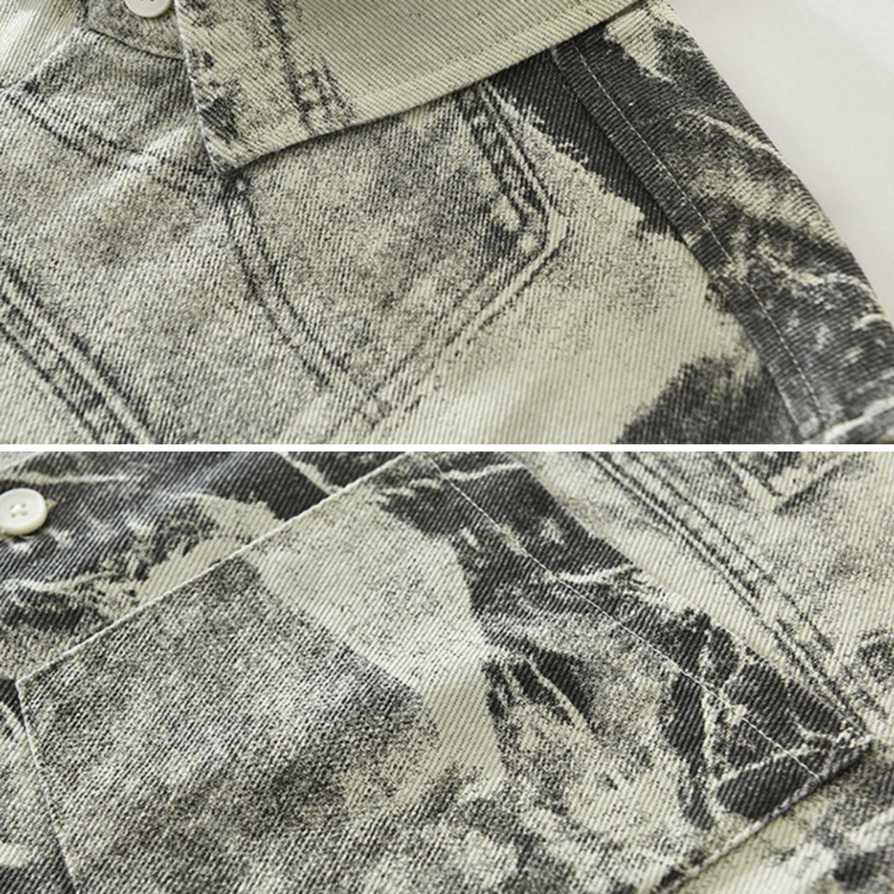 【M-3XL】Denim Print Long Sleeve Shirt / デニム プリント 長袖 シャツ