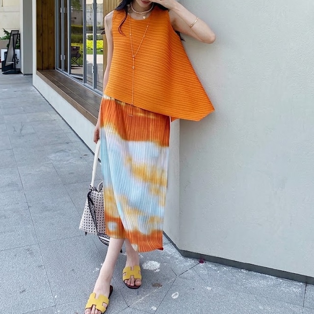 sunset tie dye pleated skirt<sk3189>