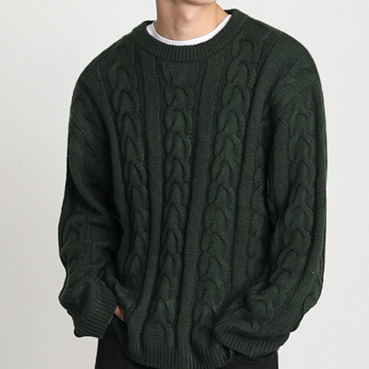 モスグリーンケーブルニット　MT0080319