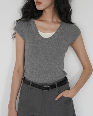 Fake layered u-neck knit ◇2color　TH3539